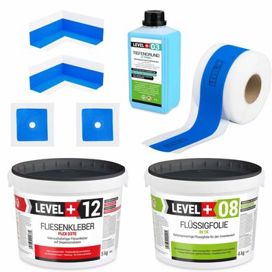 Abdichtung-Set und Kleber Duschabdichtung Flüssigfolie 4kg Dichtband Bad SET500