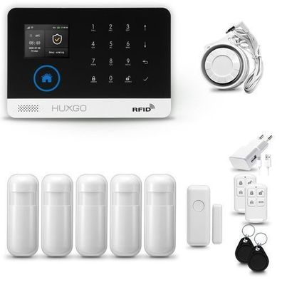 Alarmanlage Haus WiFi + GSM 2G mit Sirene mit 5x Bewegungssensoren HXA003 HUXGO
