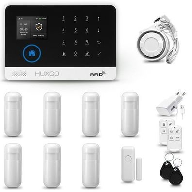 Alarmanlage Haus WiFi + GSM 4G LTE mit Sirene mit 7x Bewegungssensoren HXA003 HUXGO