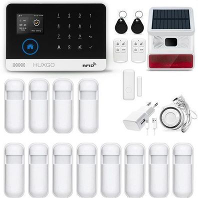Funk Alarmanlage mit 12 Bewegungssensoren und Funksirene HXA003 WiFi+GSM 4G LTE Modul