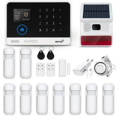 HXA003 Funk Alarmanlage WiFi + GSM 4G LTE mit 9 Bewegungssensoren und Funksirene