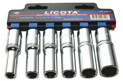 1/2 Zoll Nuss Set 6-teilig, SW 10-19, Cr-V, mit Flankenschutz