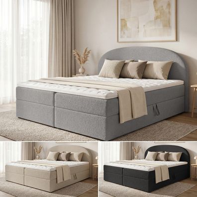 Boxspringbett mit Bonell Matratze und Bettkasten Doppelbett Topper CLOUD Bouclé-Stoff