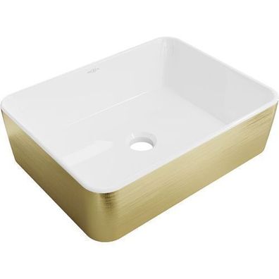 Mexen Catia Aufsatzwaschbecken 48x37 cm Keramik, Weiß/Gold, Rechteckig