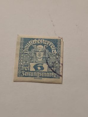 Deutschösterreich, 6 Heller Zeitungsmarke Merkur, ungezähnt, gestempelt