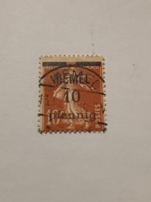 Memelgebiet, Aufdruck "MEMEL 10 Pfennig" auf Frankreich 10c, gestempelt