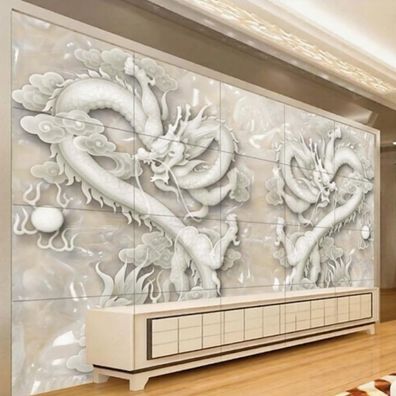 Fototapete Doppeldrache mit Perle Jade Relief Wandbild XX 10906