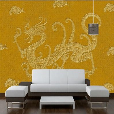 Asiatische Fototapete Golddrache Wolkenmotiv Wandbild Klassisch 10910