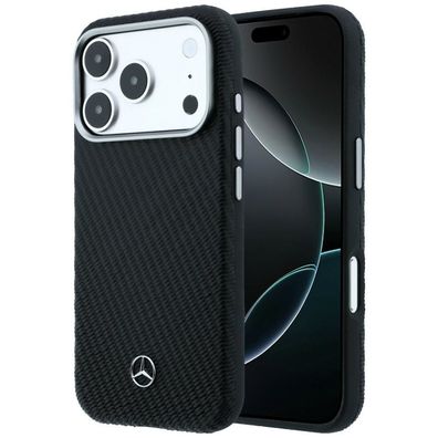 Hülle iPhone 17 Pro Mercedes Kunstleder schwarz geriffelt Logo MagSafe