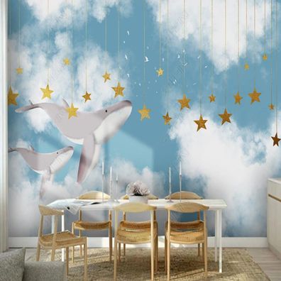 Wandbild Kinderzimmer Wal Sterne Himmel Fototapete Wolken Cartoon 10911