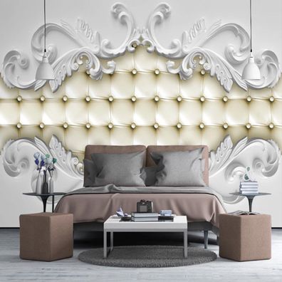 3D Fototapete Weißes Leder Polsterdesign Elegantes Wandbild Luxus 10914