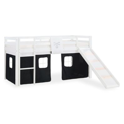 Hochbett Kinderbett Rutsche Kiefer Vorhang schwarz 90x200 Jugendbett