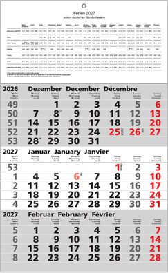 2027 ADINA Dreimonatskalender 49x30cm m Tagesanzeiger und Schulferien