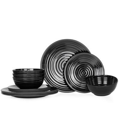 Campinggeschirr Picknickgeschirr Melamingeschirr 4 Personen Stone Dark Black
