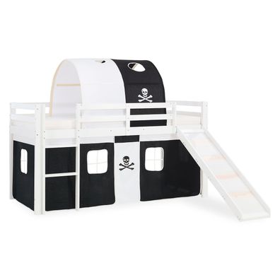 Hochbett Spielbett Kinderbett Rutsche Vorhang schwarz 90x200 Jugendbett Kiefer 1566