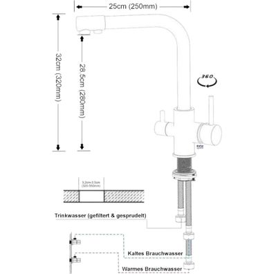 Wasserhahn Küche BieTal® BT-301 3-Wege L-Auslauf Küchen Armatur Mischbatterie