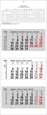 2027 ADINA Dreimonatskalender 70x33cm mit Tagesanzeiger in Blockform