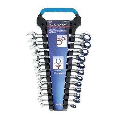 12-teiliges Ringratschenschlüssel Set 8-19mm mit 72 Zähnen, umschaltbar