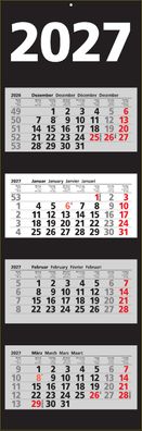 2027 ADINA Viermonatskalender 92x33cm mit Tagesanzeiger in Blockform
