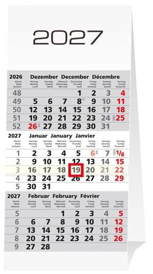 2027 ADINA ws 3-Monatskalender Aufstellkalender für den Schreibtisch
