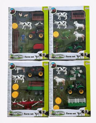 Farm Set Traktor Bauernhof Bulldog Traktoren Tiere Kühe Schaf Hühner NEU