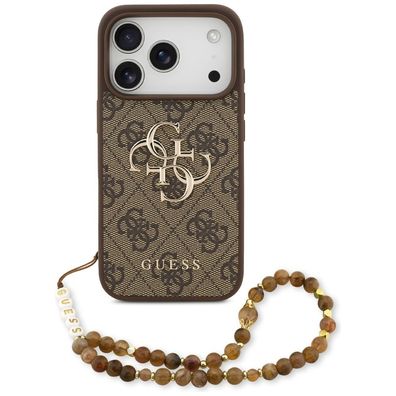 Hülle Case iPhone 17 Pro Guess Kunstleder braun Big Logo goldfarbig Kette
