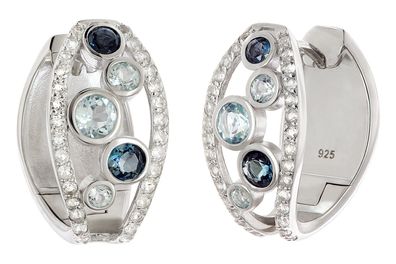 trendor Schmuck Damen-Ohrringe 925 Silber Rhodiniert Creolen mit Topasen 21884