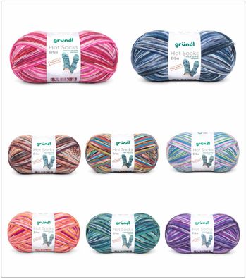 100g Gründl Hot Socks Erba 4-fach Sockenwolle Garn stricken häkeln GP 74,90€/1kg