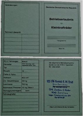 Datenblatt ABE Betriebserlaubnis SIMSON S50 S 50 echter IFA VEB Stempel Moped