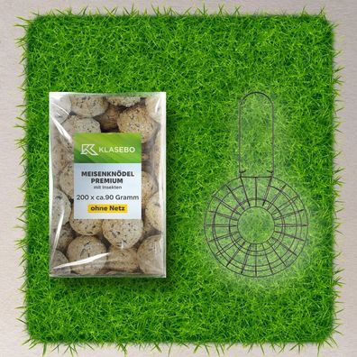 Vogelfutter Set 200 Insekten-Suet-Knödel mit Metallhalter Ø24x8cm