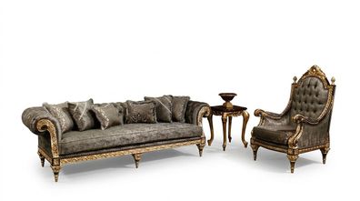 Klassische Graue Sofagarnitur 3 + 1 Sitzer Luxuriöser Designer Couchtisch