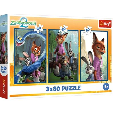 Puzzle - 3x80 - Animal Investigation - Disney - Zootopia - Trefl 34897