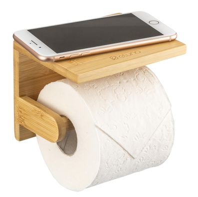 eluno Toilettenpapierhalter mit Ablage, WC-Rollenhalter aus Bambus