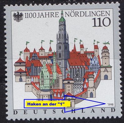 Germany BUND [1998] MiNr 1965 F3B ( * */mnh ) Bauwerke Plattenfehler