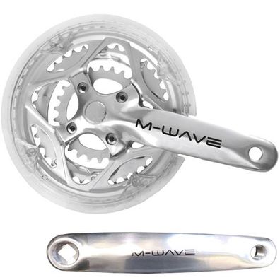 Kurbelsatz 3fach 170 mm, M-Wave, silber, 48-38-26, Schutzscheibe, Messingschlager,