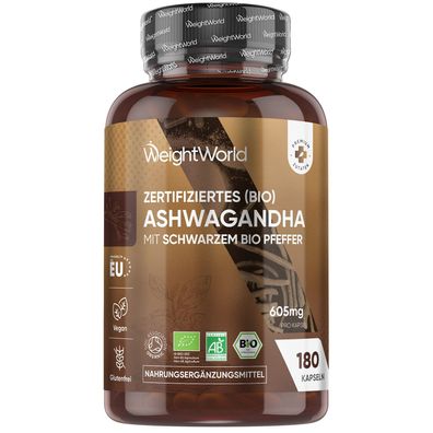 WeightWorld Bio Ashwagandha Kapseln - 180 Kapseln - 1 Kapsel täglich