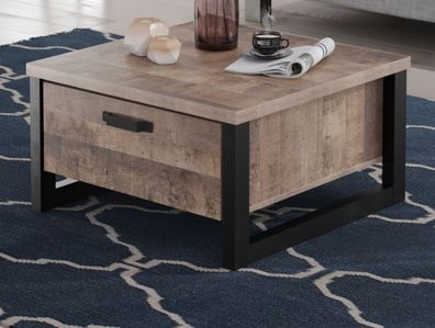 Couchtisch Eiche schwarz Wohnzimmertisch Beistelltisch 2x Schublade 80x80 Emile