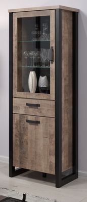 Vitrine Vitrinenschrank Eiche schwarz Wohnzimmer Esszimmer Schrank 70x195 Emile