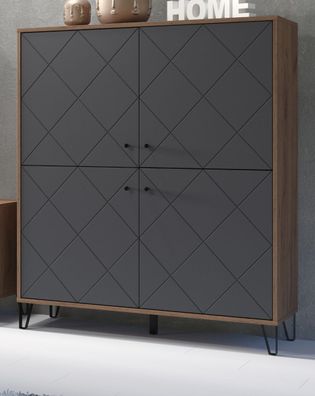 Kommode Highboard Eiche Kraft grau Wohn- Esszimmer Schrank Soft-Close Montez