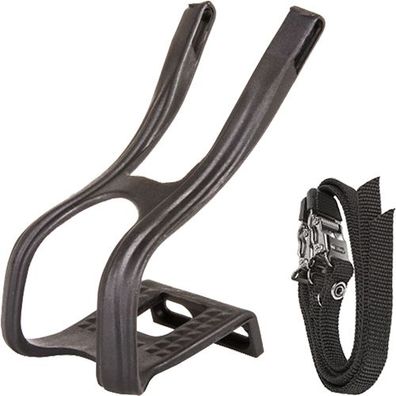 Pedalhaken L mit Riemen, schwarz, Messingschlager, 313127
