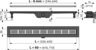 Alcadrain APZ10BLACK BRASS SIMPLE Duschrinne mit Rand für den perforierten Rost, Mess