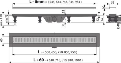 Alcadrain APZ10 Simple Duschrinne mit Rand für den perforierten Rost chrom
