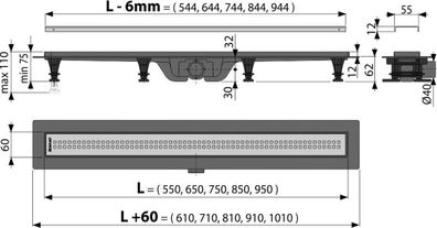 Alcadrain APZ9 Simple Duschrinne mit Rand für den perforierten Rost chrom