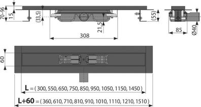 Alcadrain APZ101BLACK Low Duschrinne mit Rand für den perforierten Rost, Schwarz-Matt