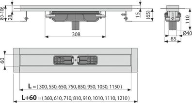 Alcadrain APZ1106 Professional Low Duschrinne mit Rand für den vollen Rost, Abfluss s
