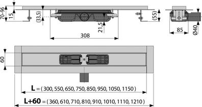 AlcaDrain APZ101 Low Duschrinne mit Rand für den perforierten Rost