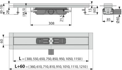 AlcaDrain Duschrinne APZ106 Duschrinne mit Rand für den vollen Rost