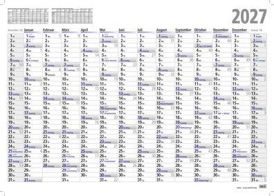 ADINA 2027 Wandkalender A2 60x42cm – Großer Jahresplaner mit 14 Monaten | Übersichtli