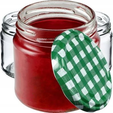 KADAX Kleine Einmachgläser 200 ml, Marmeladengläser (10 Stück, Grün kariert)