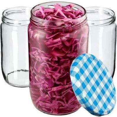 KADAX Weckgläser 720 ml, Einmachglas zum Einlegen, Blau kariert / 24 Stück